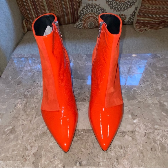 RAG & BONE Beha Bootie Red Suede & Patent Leather Point Toe Healed Ankle - Picture 2 of 8